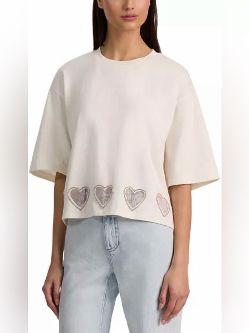 Alice + Olivia Evan Oversized Cropped Tee in Off White